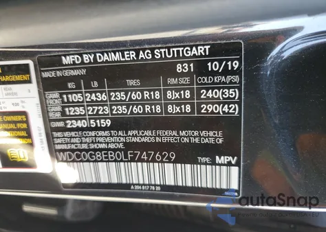 2020 Mercedes-Benz Glc 300 4Matic из США, поврежденный, VIN WDC0G8EB0LF747629